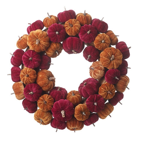 PREORDER - Red & Orange Velvet Pumpkin Wreath
